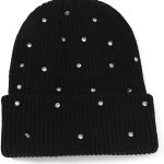 Luxury Shiny Rhinestone Beanie Winter Daily Cuffed Ribbed Knit Hat for Women Men
