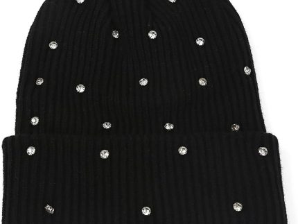 Luxury Shiny Rhinestone Beanie Winter Daily Cuffed Ribbed Knit Hat for Women Men