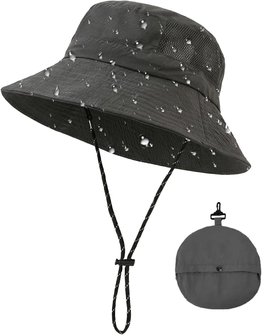 61G65hZgDLL._AC_SL1500_.jpg Quick Dry Waterproof Bucket Hat for Men Women Packable Sun Hats Cap Outdoors Breathable with Detachable Chin Strap - Image 1