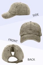 Womens Vintage Washed Distressed Baseball-Cap with Ponytail Hole Sport Golf Hat - Image 2