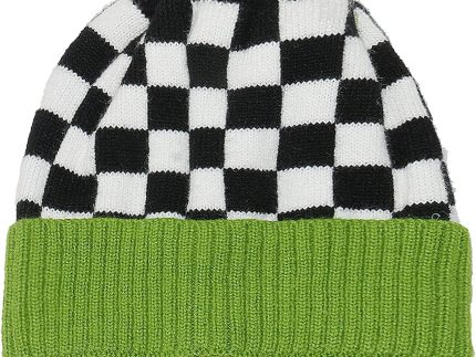 Unisex Contrast Checkered Beanie Cuffed Winter Warm Knit Plaid Hat