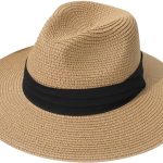 Women Wide Brim Straw Panama Roll up Hat Fedora Beach Sun Hat