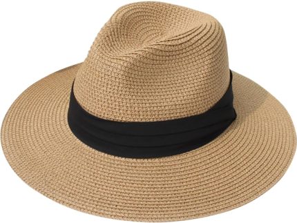 Women Wide Brim Straw Panama Roll up Hat Fedora Beach Sun Hat