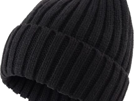 Women's Rib Knit Cuffed Beanie Hat Stretch Acrylic Winter Hat Thick Warm Snow Ski Cap