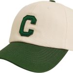 Cream White & Forest Green Color Block Baseball Cap with Letter , Trendy Unisex Adjustable Dad Hat for Young Adults & Everyday Casual Outfits-Beige+Dark Green
