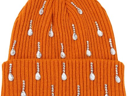 Luxury Sparkly Rhinestone Hat Winter Soft Ribbed Knitted Beanie for Women Men
