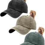 Womens Vintage Washed Distressed Baseball-Cap with Ponytail Hole Sport Golf Hat