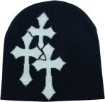 Dark Cross Wool Hat - Fashion Cross Pattern Loose Pile Knit Hat for Cold Weather - Autumn and Winter