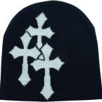 Dark Cross Wool Hat - Fashion Cross Pattern Loose Pile Knit Hat for Cold Weather - Autumn and Winter
