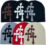 Dark Cross Wool Hat - Fashion Cross Pattern Loose Pile Knit Hat for Cold Weather - Autumn and Winter - Image 2